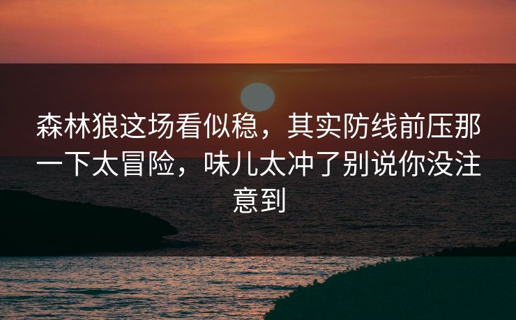 森林狼这场看似稳，其实防线前压那一下太冒险，味儿太冲了别说你没注意到